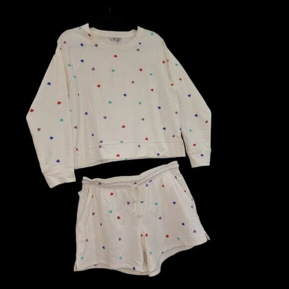 Wildfox Womens Relaxed Fit Super Soft Sweatshirt And Short Lounge Set L Cream - Picture 3 of 13
